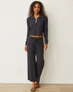 MONROW Waffle Crop Lounge Sweat FADEDBLACK Discount